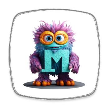Multicolored Monster with Letter M - Square fridge magnet - white - Front