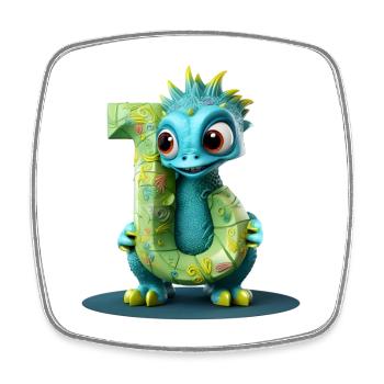 Blue Dragon with Letter J Alphabet - Square fridge magnet - white - Front