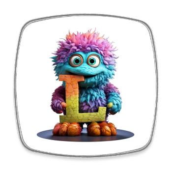 Regenbogenmonster mit Buchstabe L - Viereckiger Kühlschrankmagnet - Weiß - Vorne