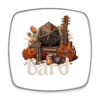 Barde mit W20 & Items – Fantasy RPG Design - Viereckiger Kühlschrankmagnet - Weiß - Vorne