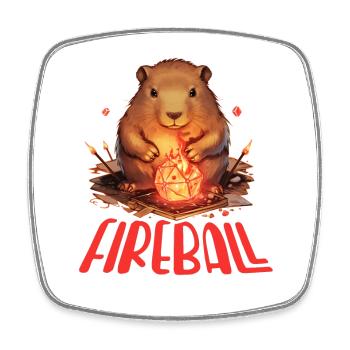 Capybara Mage – Fireball RPG Design - Square fridge magnet - white - Front