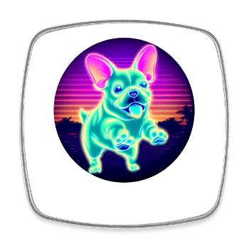 Französischer Bulldogge Neon Sonnenuntergang - Viereckiger Kühlschrankmagnet - Weiß - Vorne