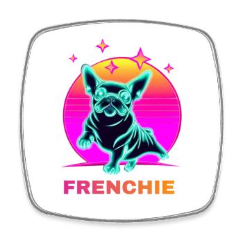 Französiche Bulldogge Synthwave Frenchie - Viereckiger Kühlschrankmagnet - Weiß - Vorne