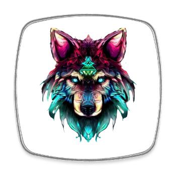 Mystischer Wolf Synthwave Wolfskopf - Viereckiger Kühlschrankmagnet - Weiß - Vorne