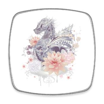 beau dragon et fleurs de style japonais - Magnet carré - blanc - Devant