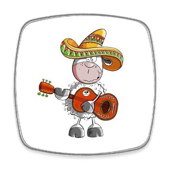 Lustiges Mexiko Schaf Mit Gitarre - Viereckiger Kühlschrankmagnet - Weiß - Vorne