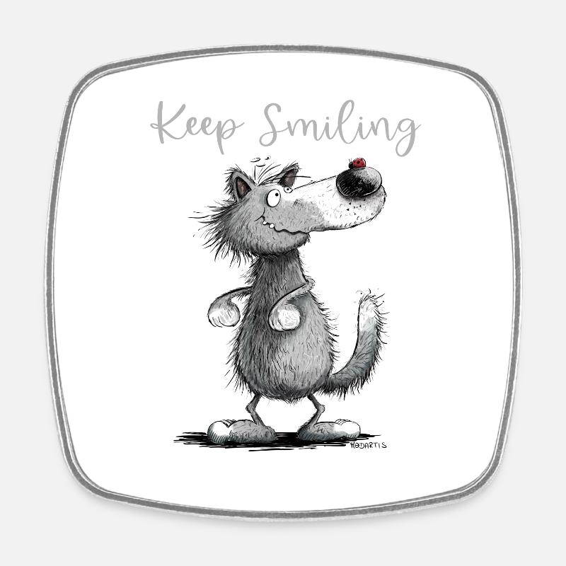 Keep Smiling Wolf Motiv I Lustiger Wolf - Viereckiger Kühlschrankmagnet - Weiß