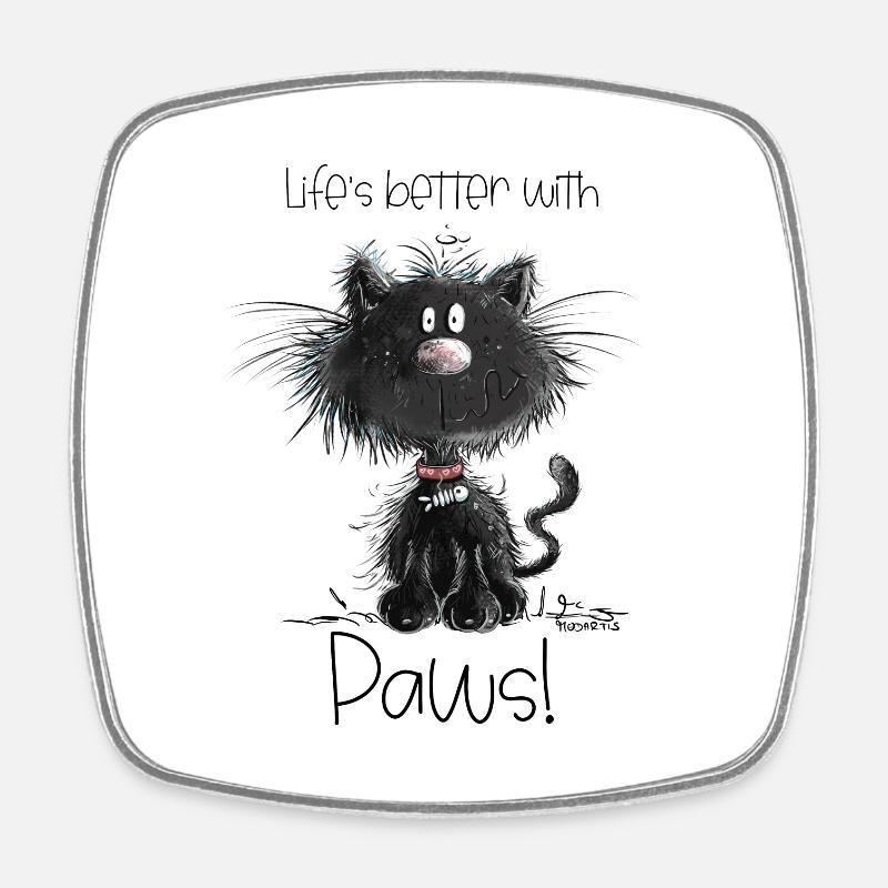Droll black cat with cats saying - Square fridge magnet - white