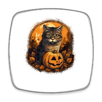 Mignonne gueule de bois d’Halloween avec citrouille - Magnet carré - blanc - Devant