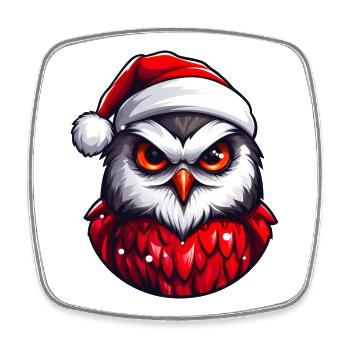 Weihnachtseule im Santa Outfit - Viereckiger Kühlschrankmagnet - Weiß - Vorne