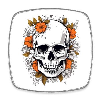 Crâne avec des fleurs - Magnet carré - blanc - Devant
