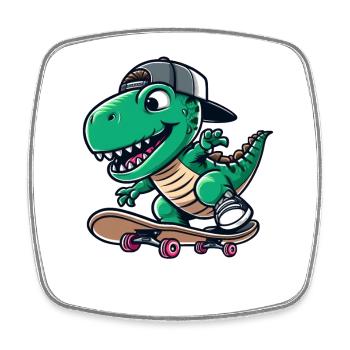 TRex Dino Tyrannosaurus Skateboard - Viereckiger Kühlschrankmagnet - Weiß - Vorne