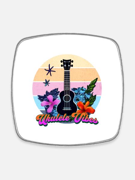 Ukulele Vibes Retro Tropic Circle - Square fridge magnet - white