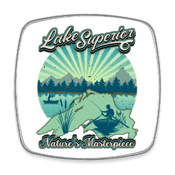 Lac Supérieur pêcheur, pêche rétro Vintage dicton - Magnet carré - blanc - Devant