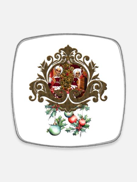 Weihnachtsmann und Elfen nach Feierabend. - Viereckiger Kühlschrankmagnet - Weiß