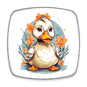 Cute duck with flowers - Square fridge magnet - white - Front