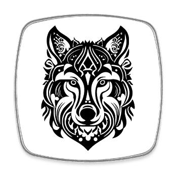 Tête de loup noir - Magnet carré - blanc - Devant