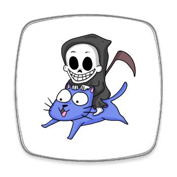 Grim Reaper sitting on cat - Square fridge magnet - white - Front