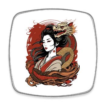 Geisha Asiatique et Dragon Chinois - Magnet carré - blanc - Devant