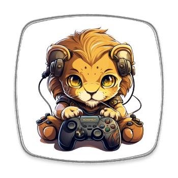 Gamer Lion with headphones - Square fridge magnet - white - Front