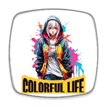 Anime Mädchen mit Farbflecken - Viereckiger Kühlschrankmagnet - Weiß - Vorne