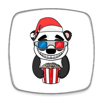 Movie Night Cinema Christmas Panda - Square fridge magnet - white - Front