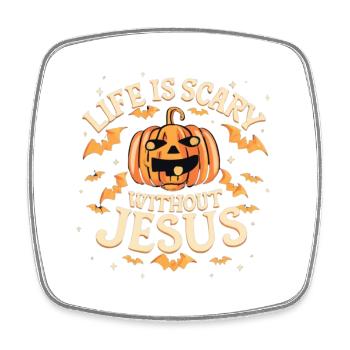 Leben ist gruselig ohne Jesus - Viereckiger Kühlschrankmagnet - Weiß - Vorne