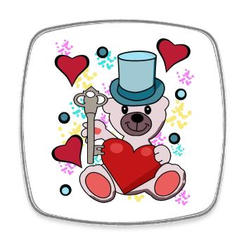 Saint-Valentin Ours en peluche Coeur Clé Coeur - Magnet carré - blanc - Devant
