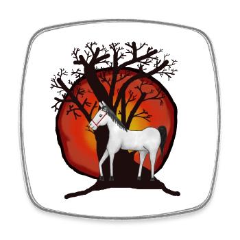 Pferd Natur Sonnenuntergang Baum Wildnis Pferde - Viereckiger Kühlschrankmagnet - Weiß - Vorne