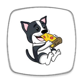 Pizza pour chien Boston Terrier - Magnet carré - blanc - Devant