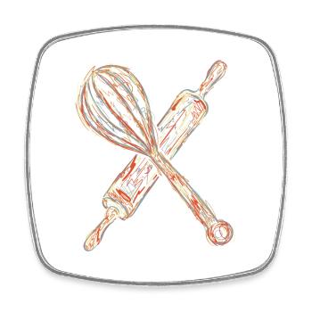 Rolling pin and hand mixer drawing - Square fridge magnet - white - Front