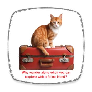 Adventurous Feline with Suitcase Illustration - Square fridge magnet - white - Front