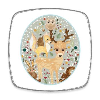 Cute forest animals celebrating Christmas together - Square fridge magnet - white - Front