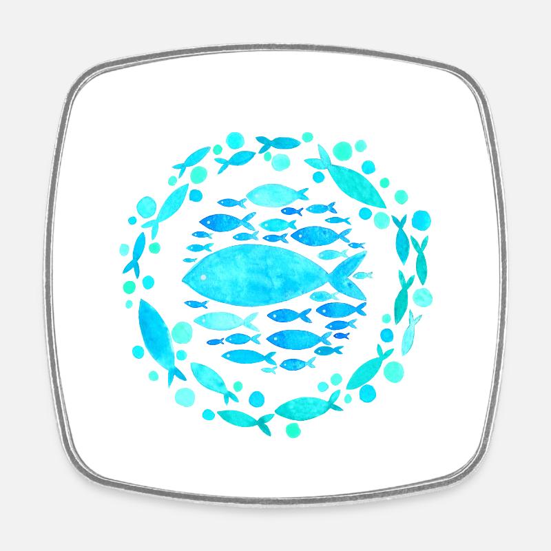 Conception de poisson, Mandala avec des poissons, Style esthétique - Magnet carré - blanc