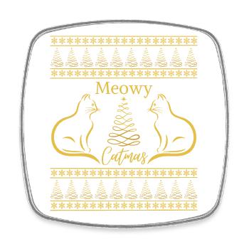 Meowy Catmas Weihnachtskatzenliebhaber Weihnachtsstimmung - Viereckiger Kühlschrankmagnet - Weiß - Vorne