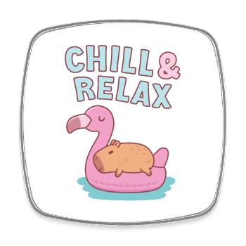 Chill & Relax Cute Capybara On Flamingo Pool Float - Square fridge magnet - white - Front