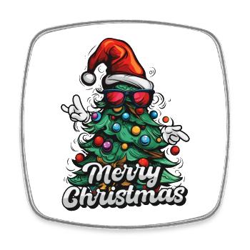 Joyeux Noël – Sapin de Noël avec lunettes de soleil - Magnet carré - blanc - Devant