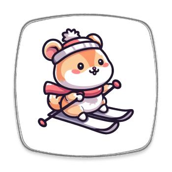 Hamster mignon au ski - Vacances au ski dans le - Magnet carré - blanc - Devant