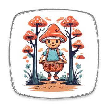 Cueilleur de champignons mignon - Magnet carré - blanc - Devant