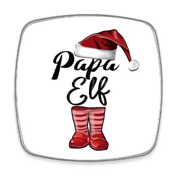 Papa Elf – Lustiges Weihnachtsdesign - Viereckiger Kühlschrankmagnet - Weiß - Vorne