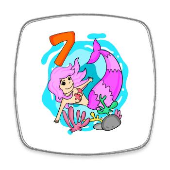 Fille 7 ans 7e anniversaire sirène - Magnet carré - blanc - Devant