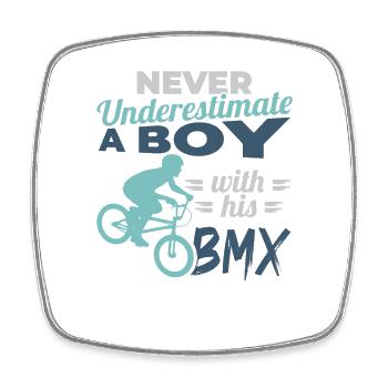 Never underestimate a boy with BMX - Square fridge magnet - white - Front