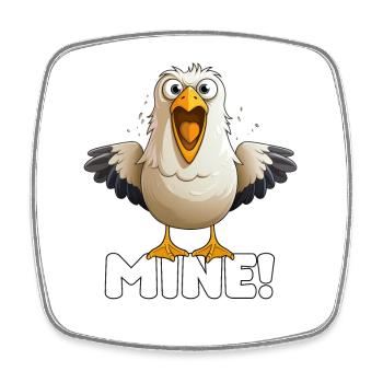 MINE! – Freche Möwe Cartoon, Strand Humor - Viereckiger Kühlschrankmagnet - Weiß - Vorne