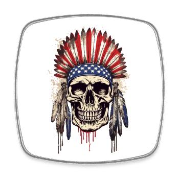 Crâne Chef Indien Plume Coiffe USA - Magnet carré - blanc - Devant