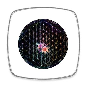 Fleur de vie arc-en-ciel Design - Magnet carré - blanc - Devant