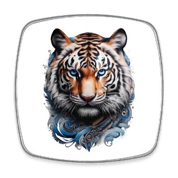 Blue-eyed tiger Maori tattoo style - Square fridge magnet - white - Front
