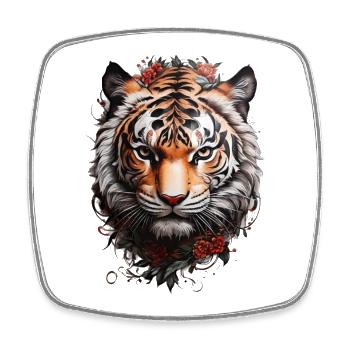 Tiger Head Powerful Tiger Tribal Tattoo - Square fridge magnet - white - Front