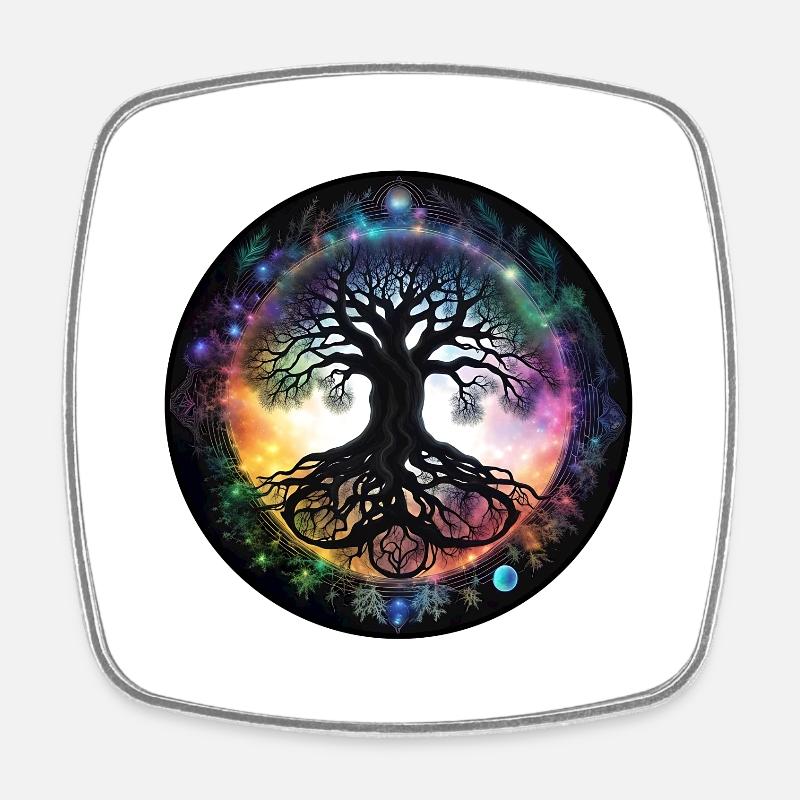 Wurzelbaum im Regenbogenkreis - Viereckiger Kühlschrankmagnet - Weiß