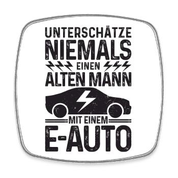 Unterschätze niemals einen Alten Mann mit E-Auto - Viereckiger Kühlschrankmagnet - Weiß - Vorne