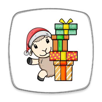 Schaf mit Weihnachtsmütze und Weihnachtsgeschenk - Viereckiger Kühlschrankmagnet - Weiß - Vorne